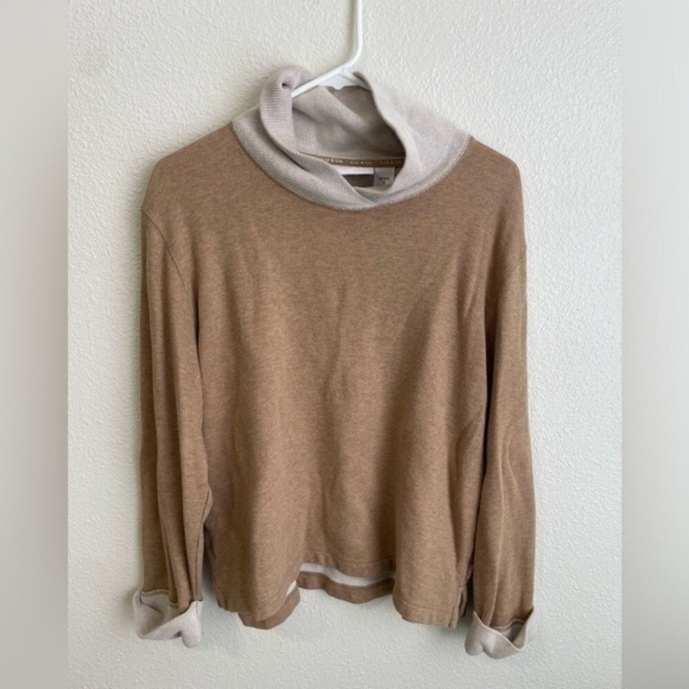 Liz Claiborne Top Women‎ Petite M Tan Cream Excellent Cowl Neck Long Sleeve Knit